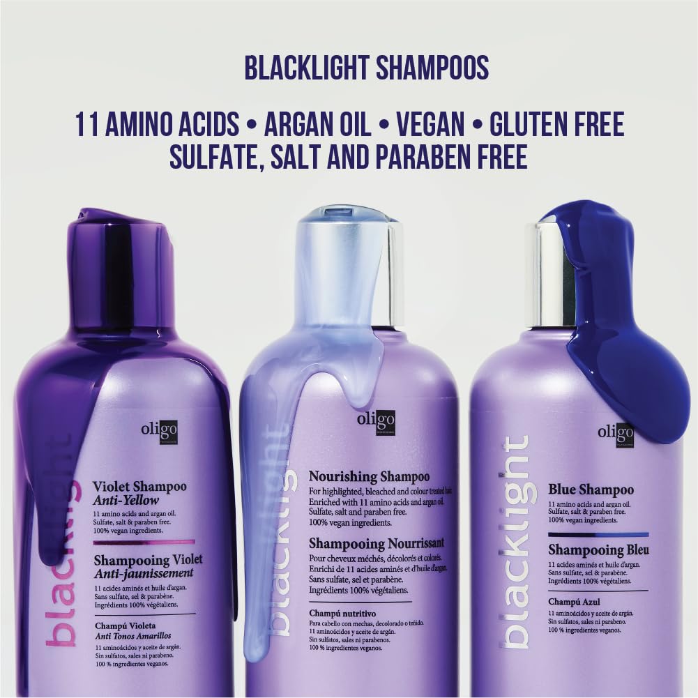 OLIGO PROFESSIONNEL - Blacklight Blue Shampoo - Sulfate-Free Blue Shampoo for Blonde and Color Hair - Revive Treated Hair - Refreshes Faded Highlights