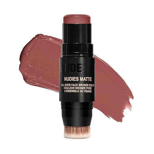 Nudestix Nudies Bronze All Over Matte Bronzing Stick - 3-in-1 Cream Bronzer for Cheeks, Eyes & Lips with Built-In Brush | Natural Contour & Sun-Kissed