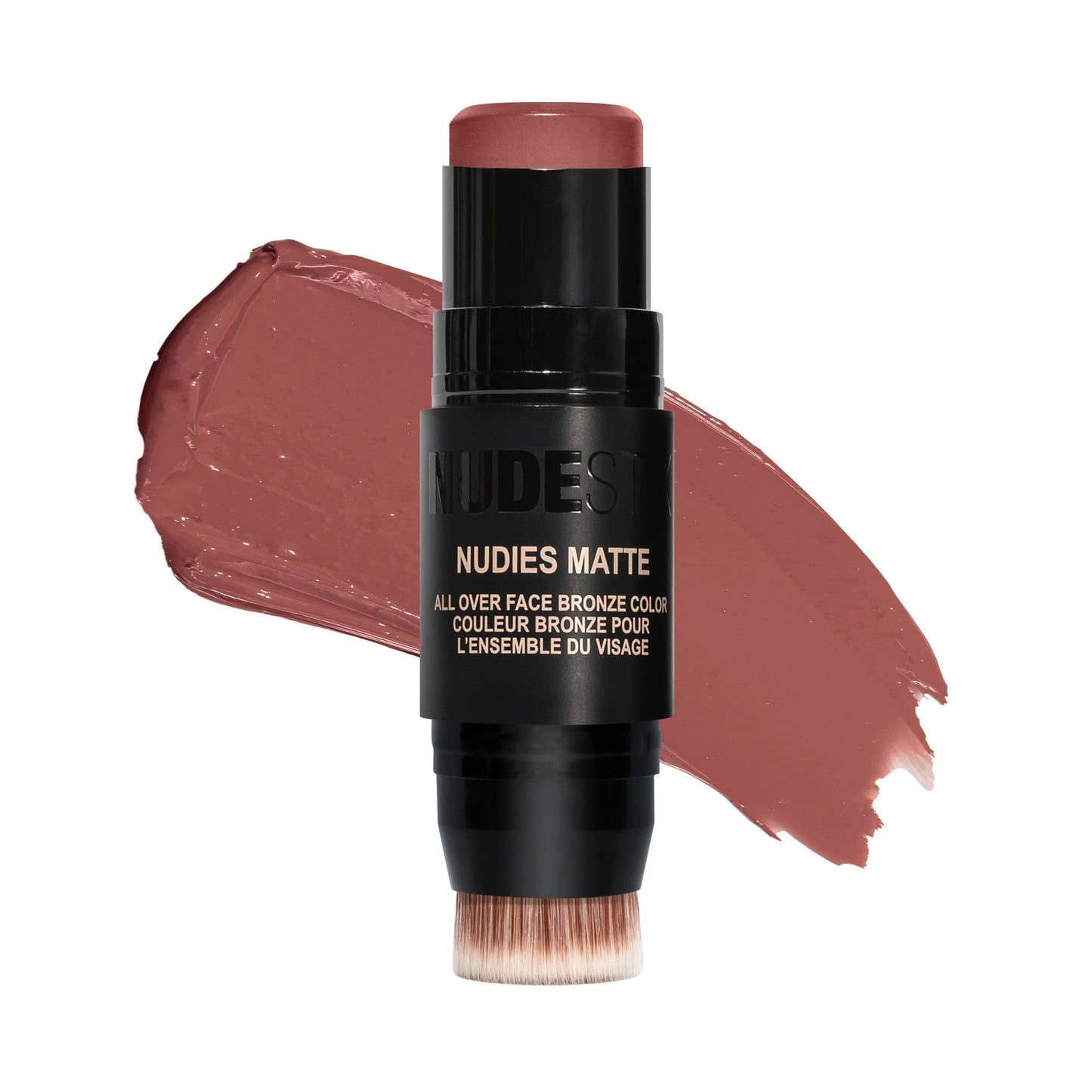 Nudestix Nudies Bronze All Over Matte Bronzing Stick - 3-in-1 Cream Bronzer for Cheeks, Eyes & Lips with Built-In Brush | Natural Contour & Sun-Kissed
