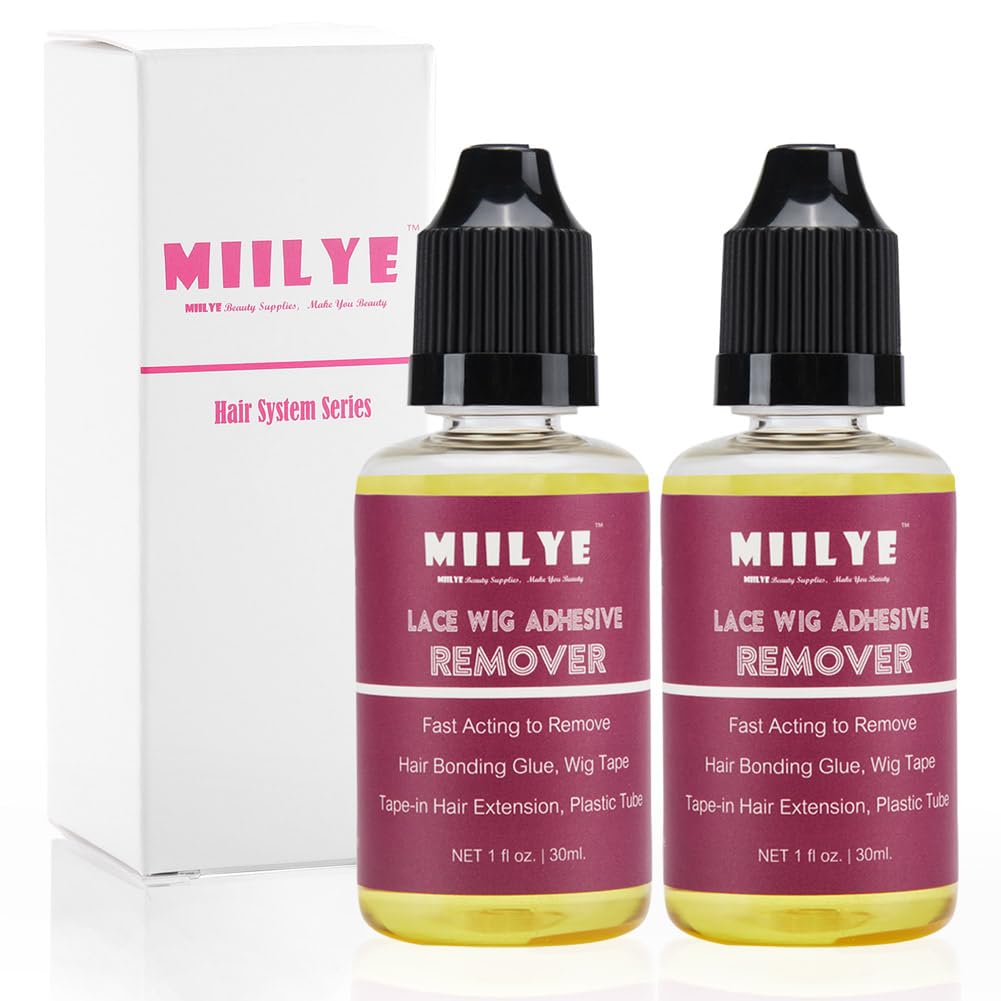 MIILYE Wig Glue Remover x 2 Bottles, Tape in Hair Extensions Remover |Solvent for Adhesive Residue, Lace Front Wig |Poly Hairpieces |Toupee |Cosmetic