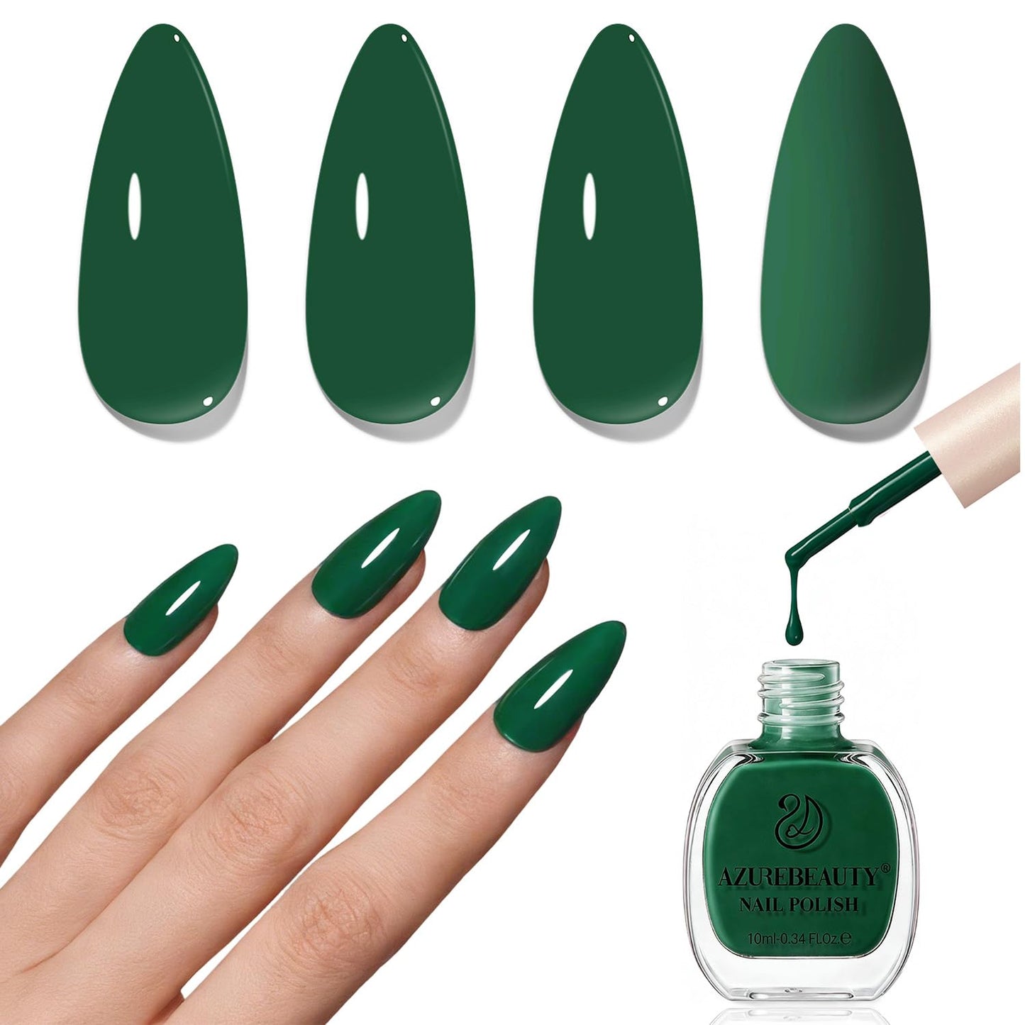 AZUREBEAUTY Deep Forest Green Nail Polish, St. Patrick's Day Quick Dry Formula, Strengthening Natural Nail Treatment, Home Salon DIY, Women Gift, 0.34 Beauty and Personal Care AZUREBEAUTY Default Title