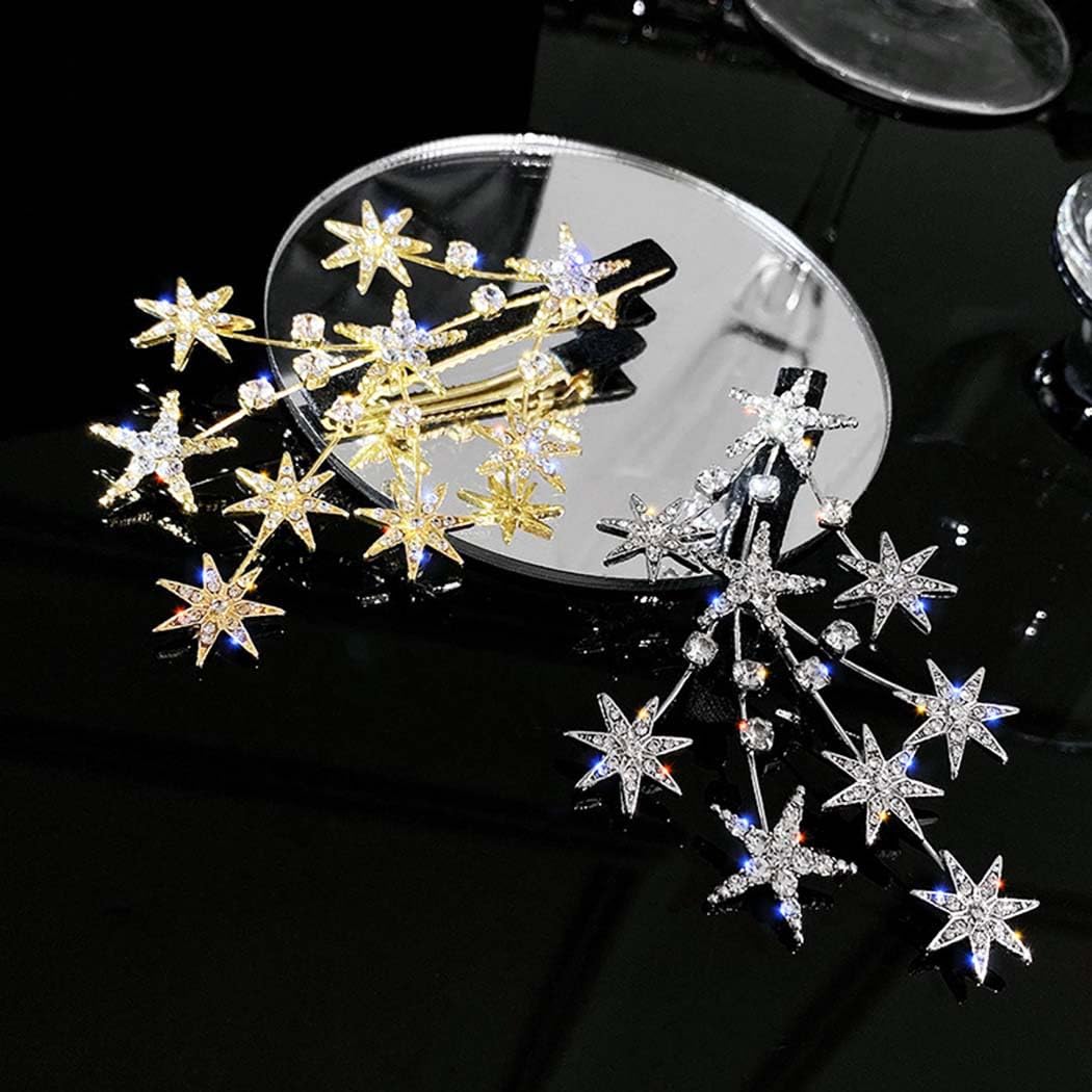 BARTOSI Star Hair Clips Gold Rhinestone Hair Barrettes Bride Wedding Hair Pieces Celestial Hair Accessories for Women and Girls (Pack of 2)