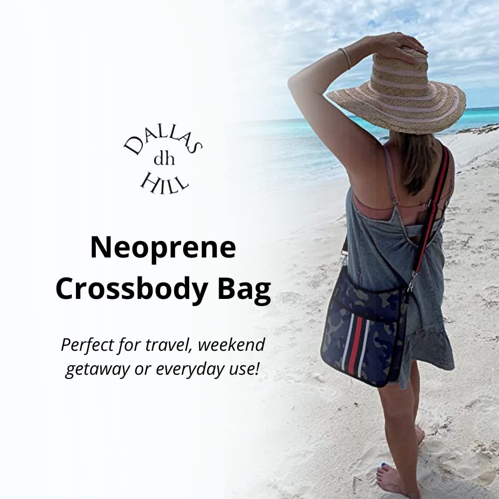 Dallas Hill Designs Crossbody Neoprene Purse for Women | Ladies Drawstring Handbag | 2 Detachable Straps | Matching Pouch