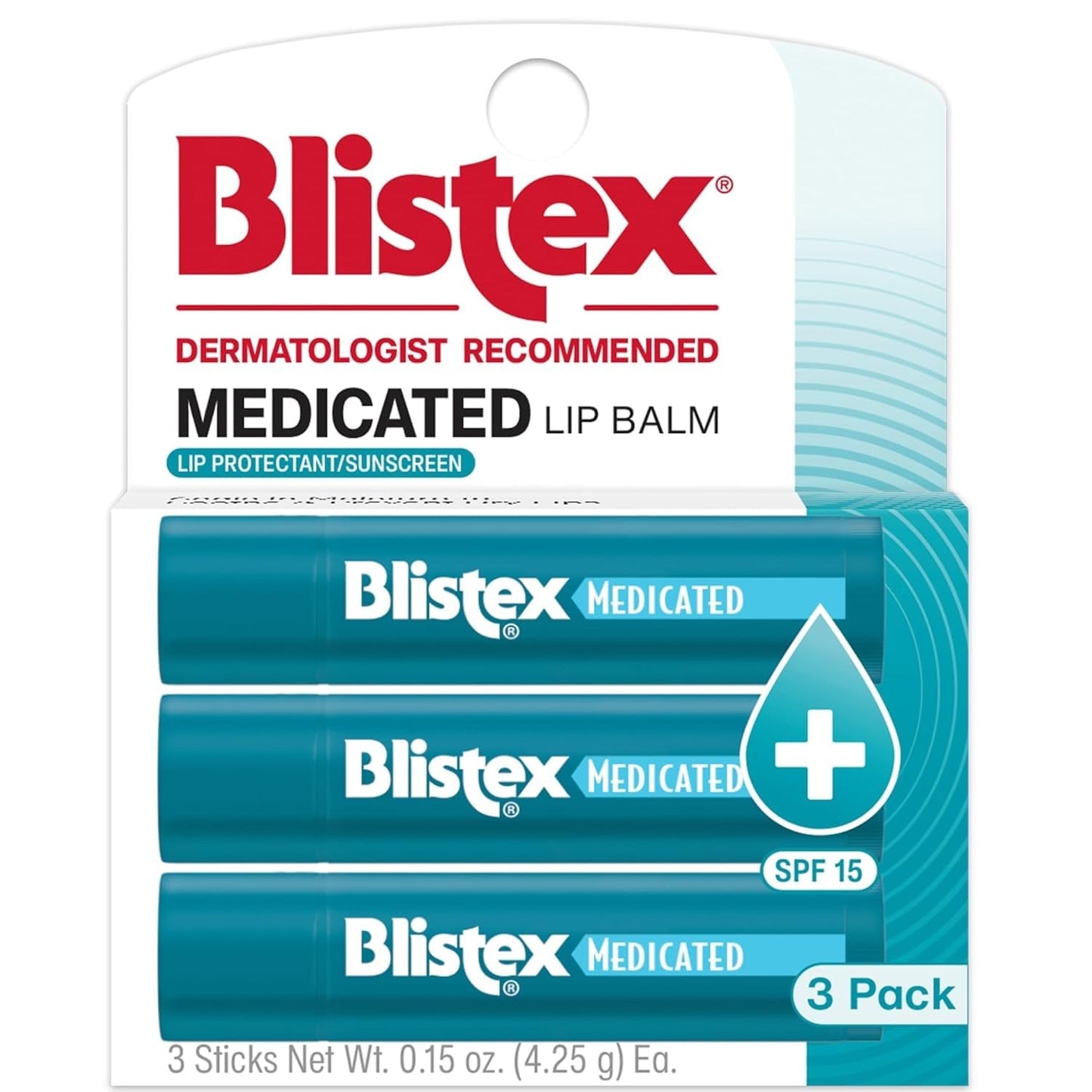 Blistex Medicated Lip Balm, 0.15 Ounce, 3 Count (Pack of 1) Prevent Dryness & Chapping, SPF 15 Sun Protection, Seals in Moisture, Hydrating Lip Balm