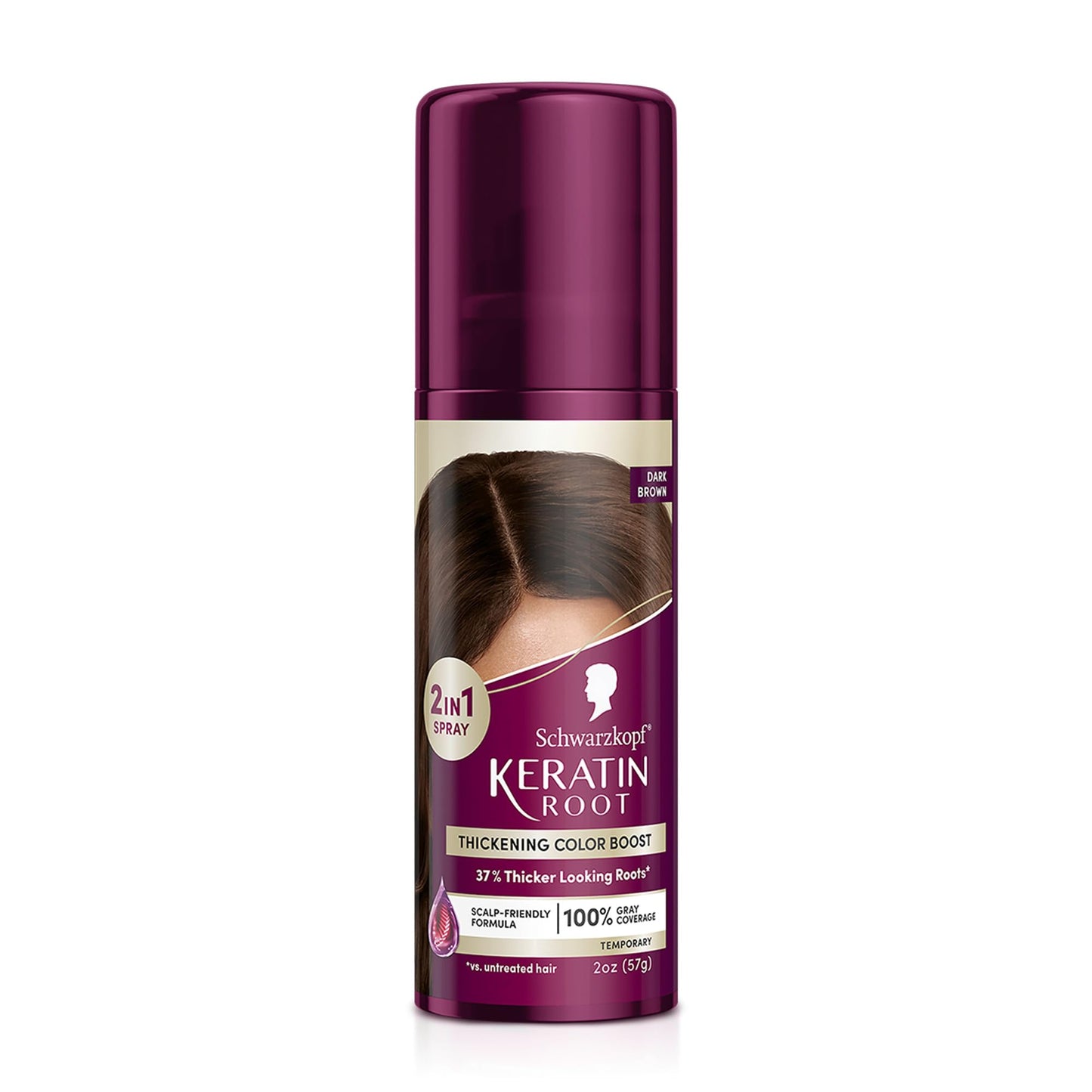 Schwarzkopf Keratin Root Temporary Hair Color Spray, Dark Brown, Instant Gray Coverage, Thicker, Fuller-Looking Roots, Easy-to-Use, No Ammonia, Low