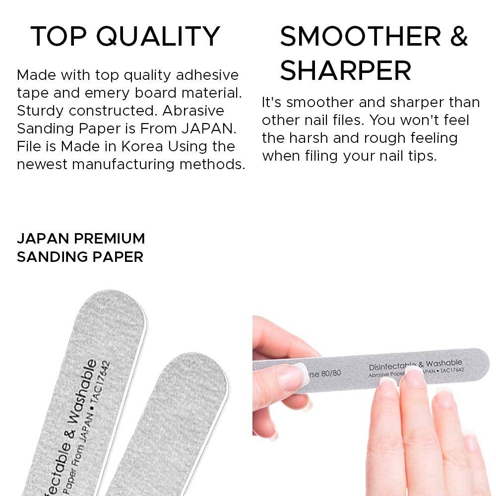 Tachibelle 10 Pcs Premium JAPAN Abrasive 180/180 Fine Disinfectable Washable Zebra Perfect Files for Natural Nails