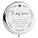YSUNM Ming Heng Niece Gift Silver Travel Compact Makeup Mirror, Graduation & Birthday Gift Ideas