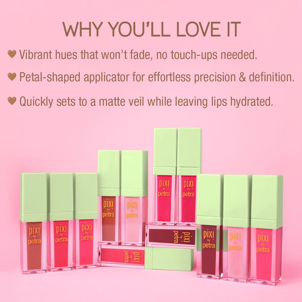 Pixi Beauty MatteLast Liquid Lip | Long-Wearing Matte Lip Color with Rosehip Oil | Hydrating & Comfortable | Precision PixiPetal Applicator | Fresh Pink | 0.24 oz/6.9 g