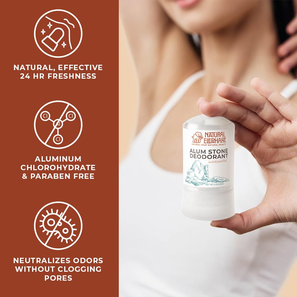 Natural Elephant Alum Stone Deodorant Stick 60g (2 oz) Natural Unscented Aluminum Free Salt Stone for Men and Women (5 Pack) Beauty and Personal Care Natural Elephant