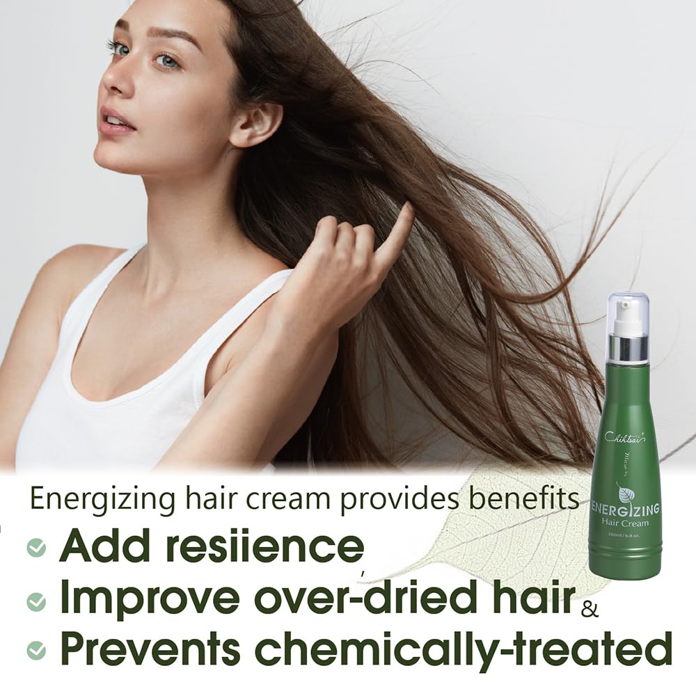 Chihtsai Energizing Hair Cream (6.8oz/200ml) - Instant Leave-in Cream. Moisturize, smooth, promotes shine and bounce to hair. Protecting it from UV