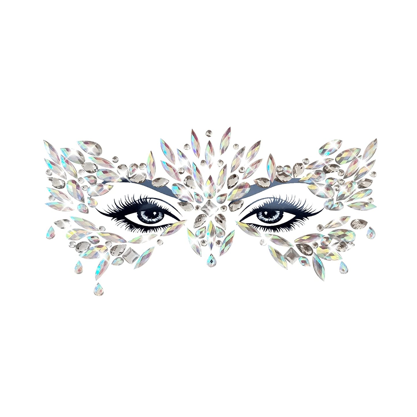 Neva Nude Chickadee Masquerade Clear Iridescent Face Crystal Sticker - Face Gems for Carnivals, Halloween, Festivals, Raves, & Parties | Medical Grade