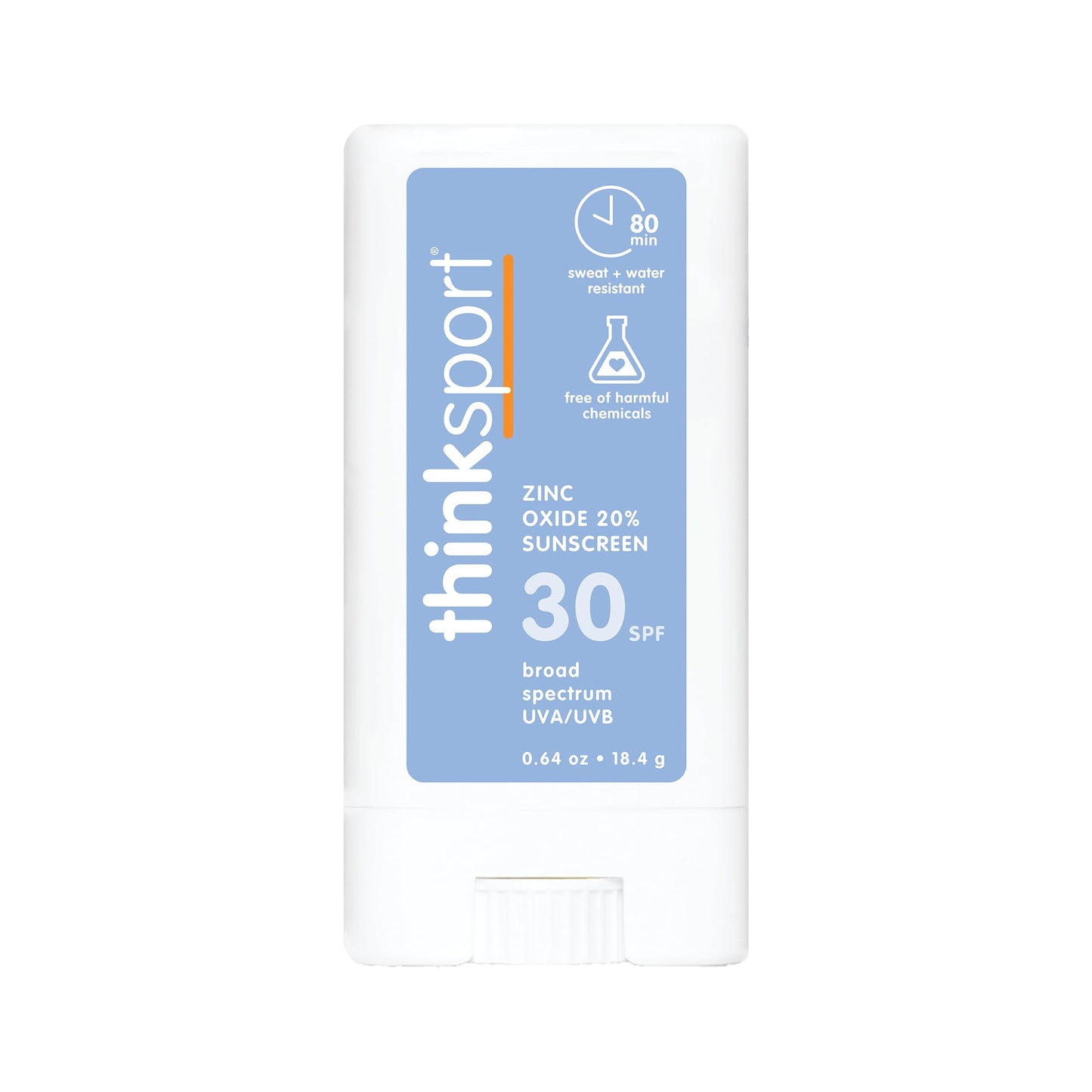 Thinksport SPF 30 Mineral Sunscreen Stick – Face & Body Sunblock, Reef Friendly, Water Resistant, Safe Natural UVA/UVB Protection, 0.64oz