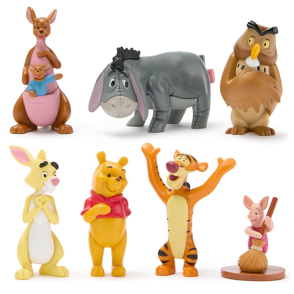 Disney Store Official Winnie the Pooh Figure Set – 7 Sculpted Figures Including Piglet, Tigger, Eeyore & More in Display Box
