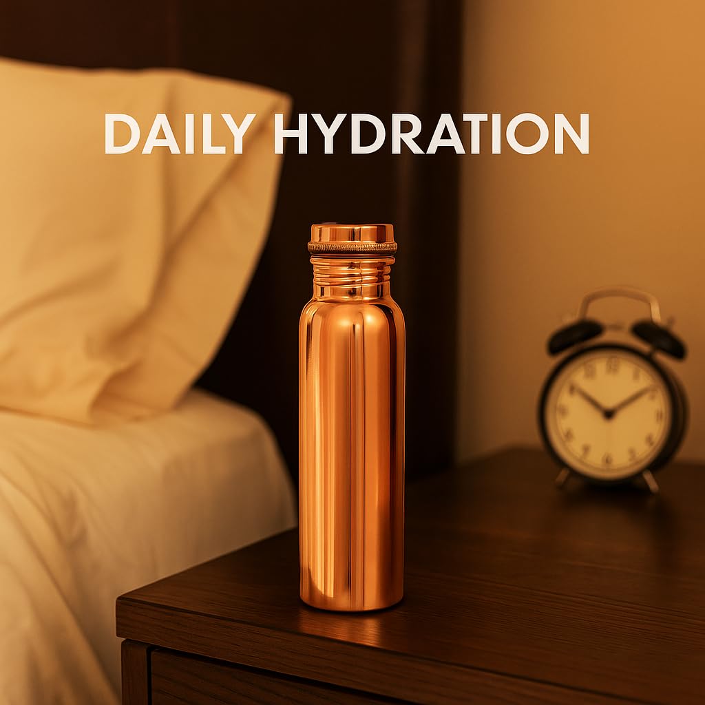 Copper Water Bottle 32oz (11” Tall x 3” Diameter) - 100% Pure Copper, Leak-Proof Cap, Handcrafted Ayurvedic Drinking Vessel for Daily Hydration