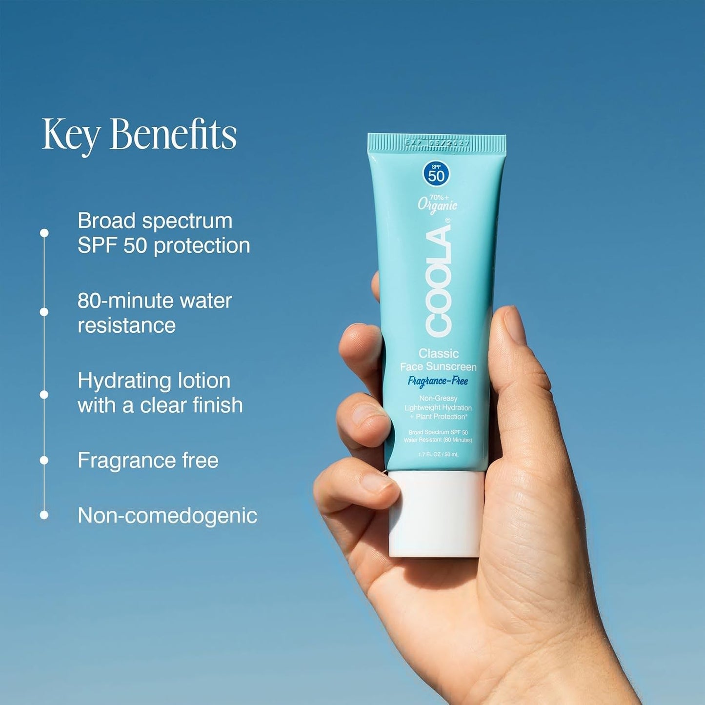 COOLA Organic Face Sunscreen SPF 50 Sunblock Lotion, Dermatologist Tested Skin Care for Daily Protection, Vegan and Gluten Free, Fragrance Free, 1.7