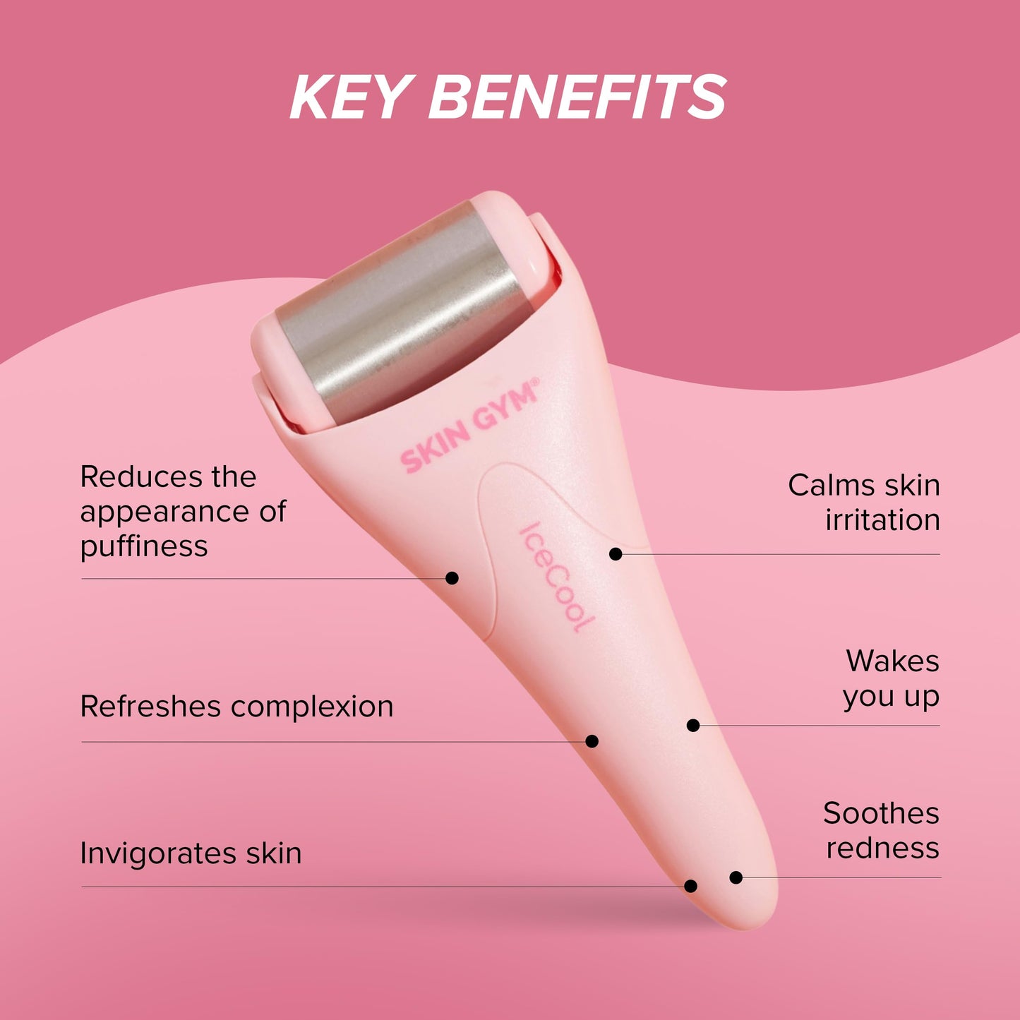 SKIN GYM IceCool Ice Roller, Stainless Steel Cryo Facial Tool for Puffiness and Redness Relief