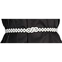 Ulalaza Women Stretch Imitation Pearl Belt,Rhinestones Interlocking Buckle Dress Elastic Waist Belts for Party Dress and Wedding Dresses Sash