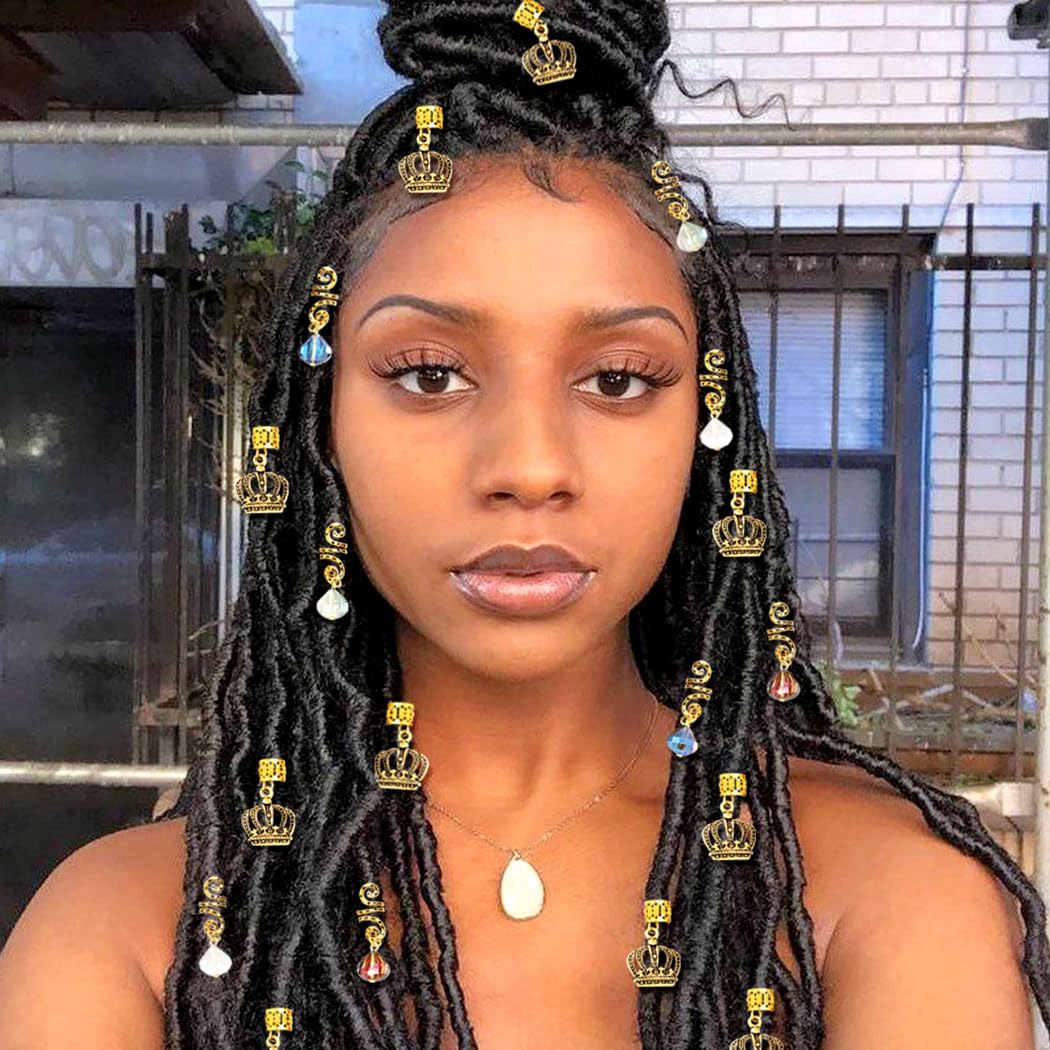 Formery Crystals Loc Jewelry for Hair Gold Crown Coiling African Dreadlock Cuff Accessories Spiral Braid Jewels for Black Women (18PCS)