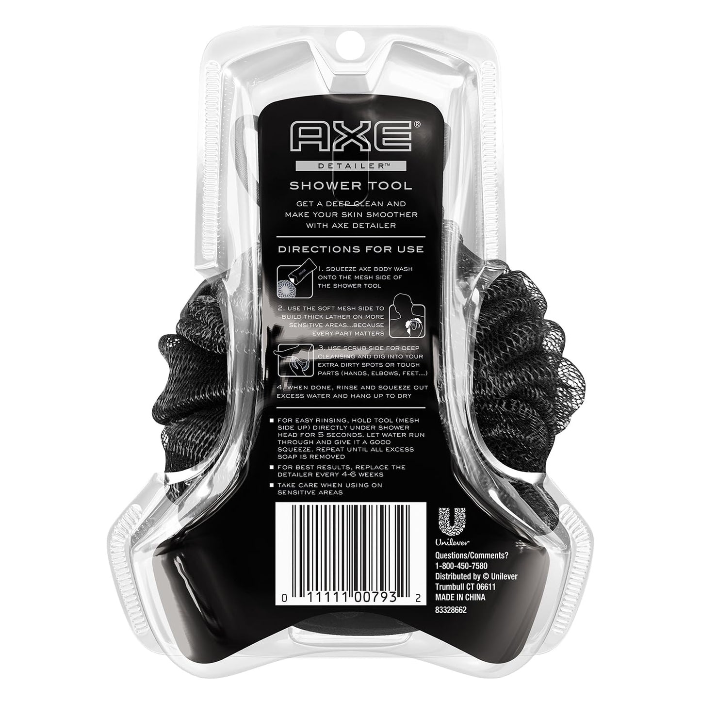 AXE Mens Shower Scrubber Tool, 2-Sided Detailer, Gray Color, Mesh Side for Lathering, Exfoliator for Smoothing Dry, Rough Skin Beauty and Personal Care AXE