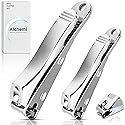 Alchemi Curved Blade Nail Clippers with Catcher, Surgical Sharp Fingernail & Toenail Clippers for Men Thick Nails, Heavy Duty No Splash Nail Cutters