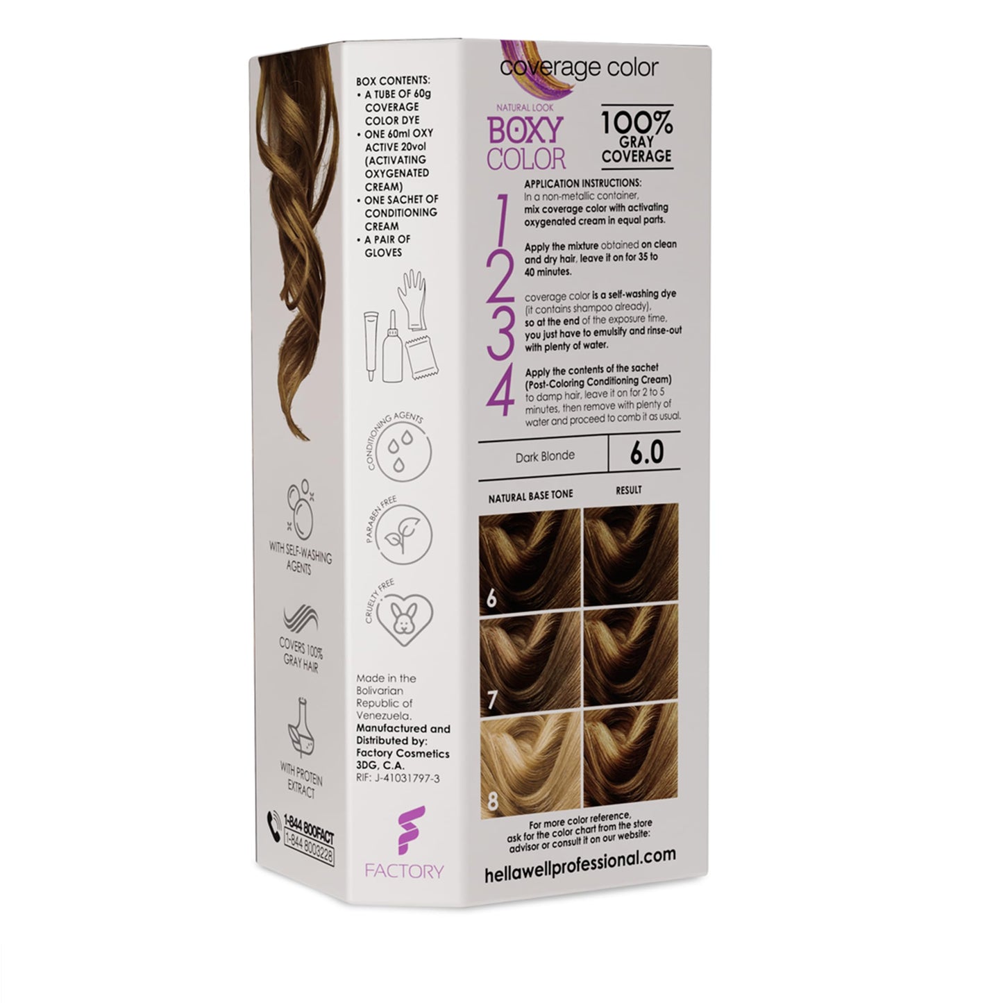 BOXY COLOR Coloring kit professional, permanent color cream hair dye with Vegetal Protein to get Hair with intense color shiny and silky. 100% Gray