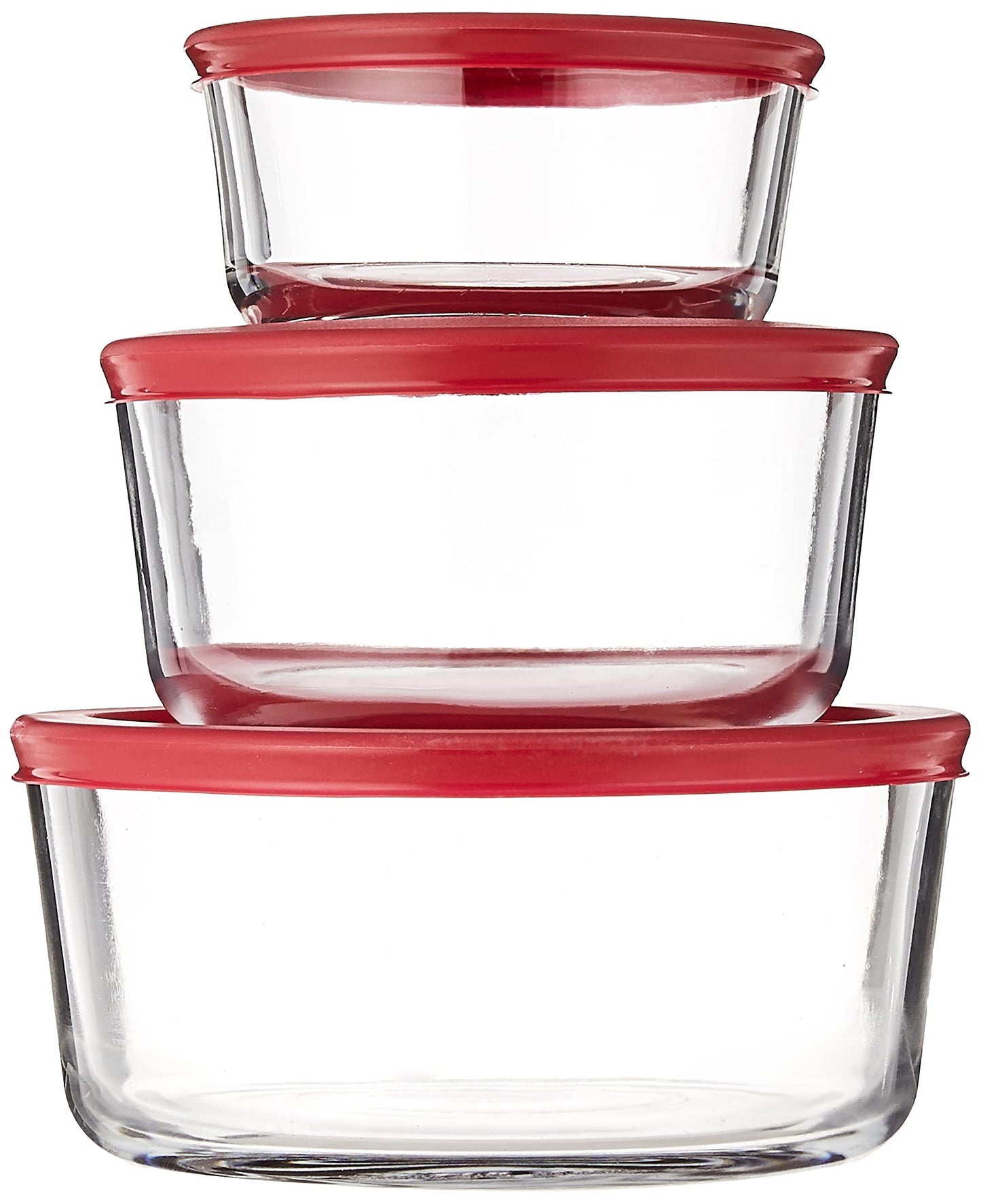 Anchor Hocking Classic Glass Food Storage Containers with Lids, Red, 6-Piece Set, Model Number: