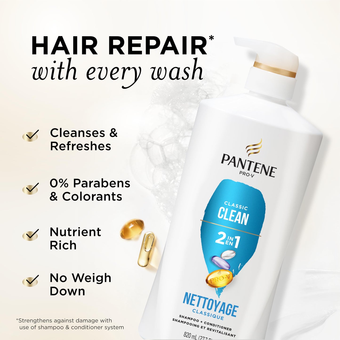 Pantene 2-in-1 Shampoo & Conditioner, Classic Clean - Pro-V Nutrients for Dry, Color-Treated Hair, Healthy Looking Hair Every Wash, Antioxidant-Rich Beauty and Personal Care Pantene