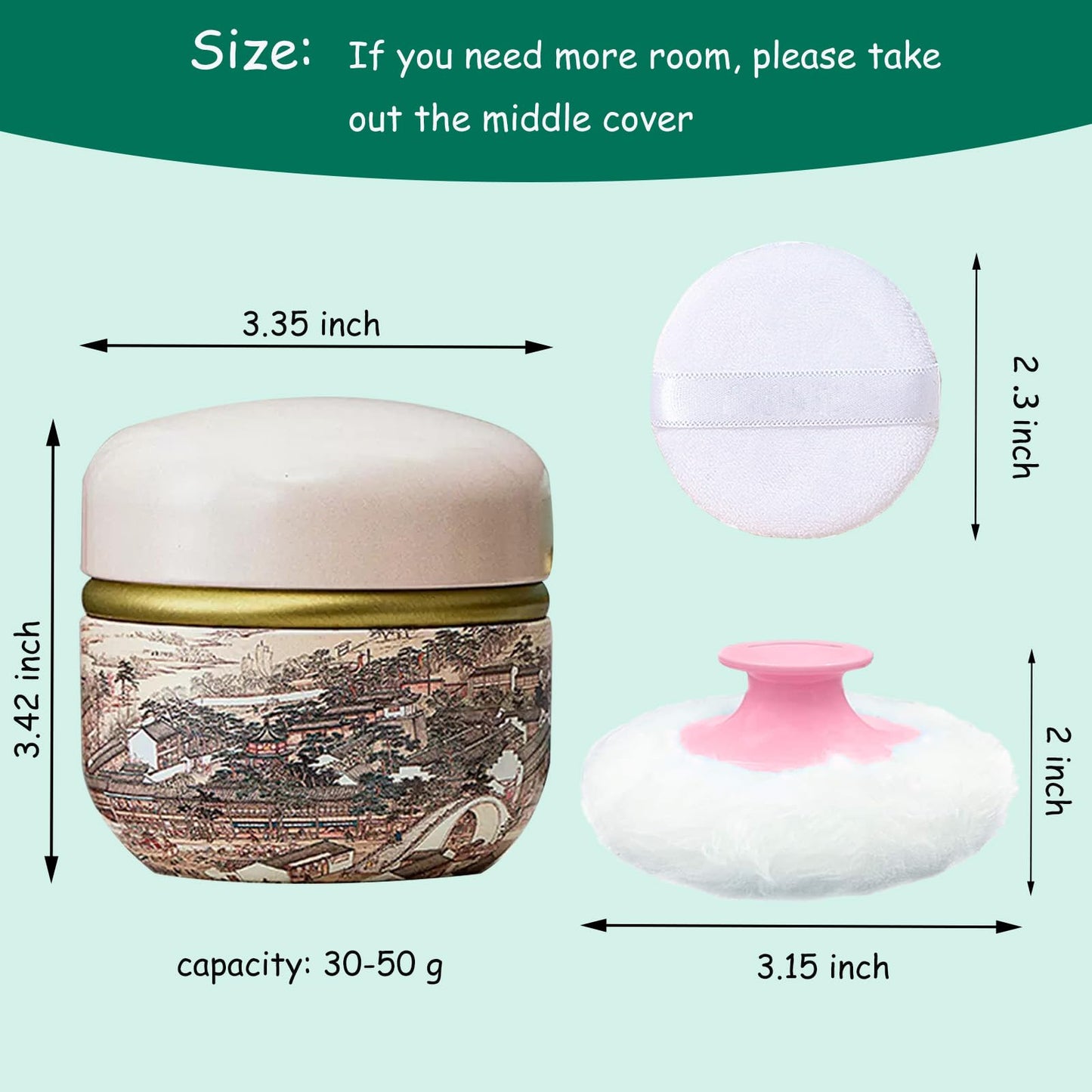 Qopoto Body Powder Puff and Container for Dusting Powder, Women Powder Puff and Powder Case for Bath and Travel (Crane Pattern) Beauty and Personal Care Qopoto