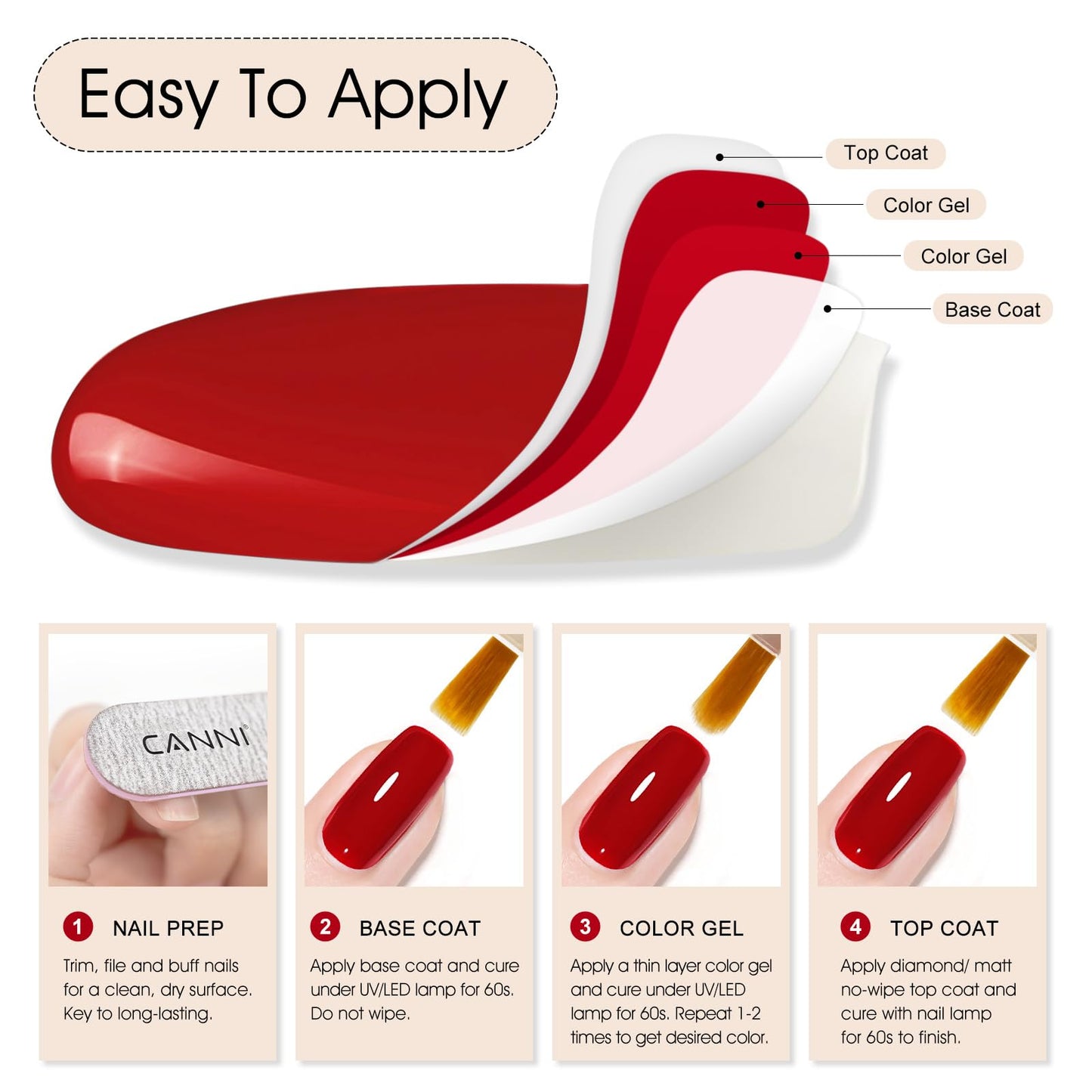 CANNI Gel Nail Polish Red Colors, 1Pcs Red Gel Polish High Gloss Soak Off UV Nail French Nail Manicure Salon DIY Beauty and Personal Care CANNI