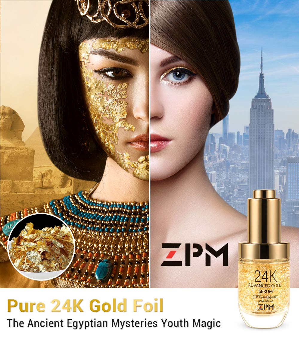 24K Gold Anti Aging Face Serum Moisturizer Enriched with Vitamin C Serum, Hyaluronic Acid, Vitamin E Cream for Day and Night Wrinkle Reduction