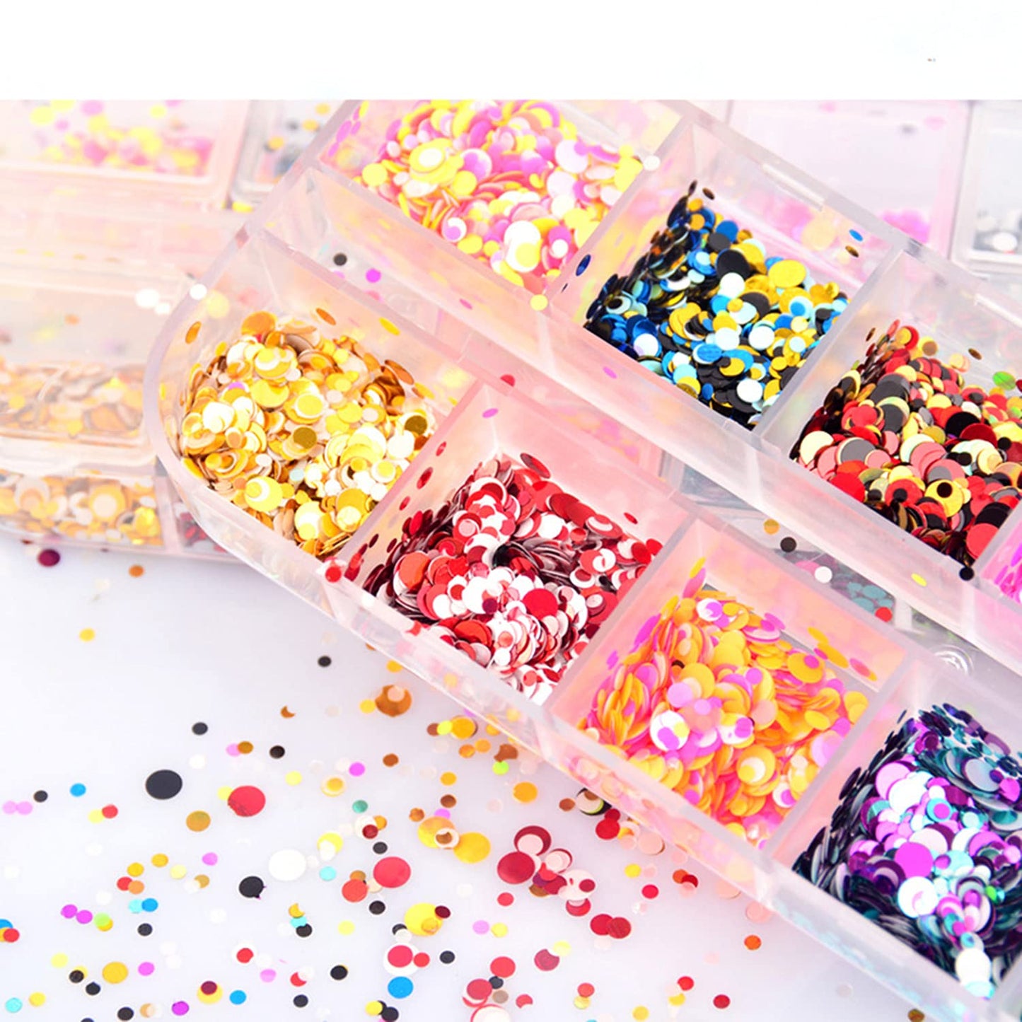 12 Colors Laser Mixed Circle Nail Glitter Sequins 3D Nail Art Accessories Holographic Round Shape Flakes Nail Art Design Acrylic Nails Supplies Women
