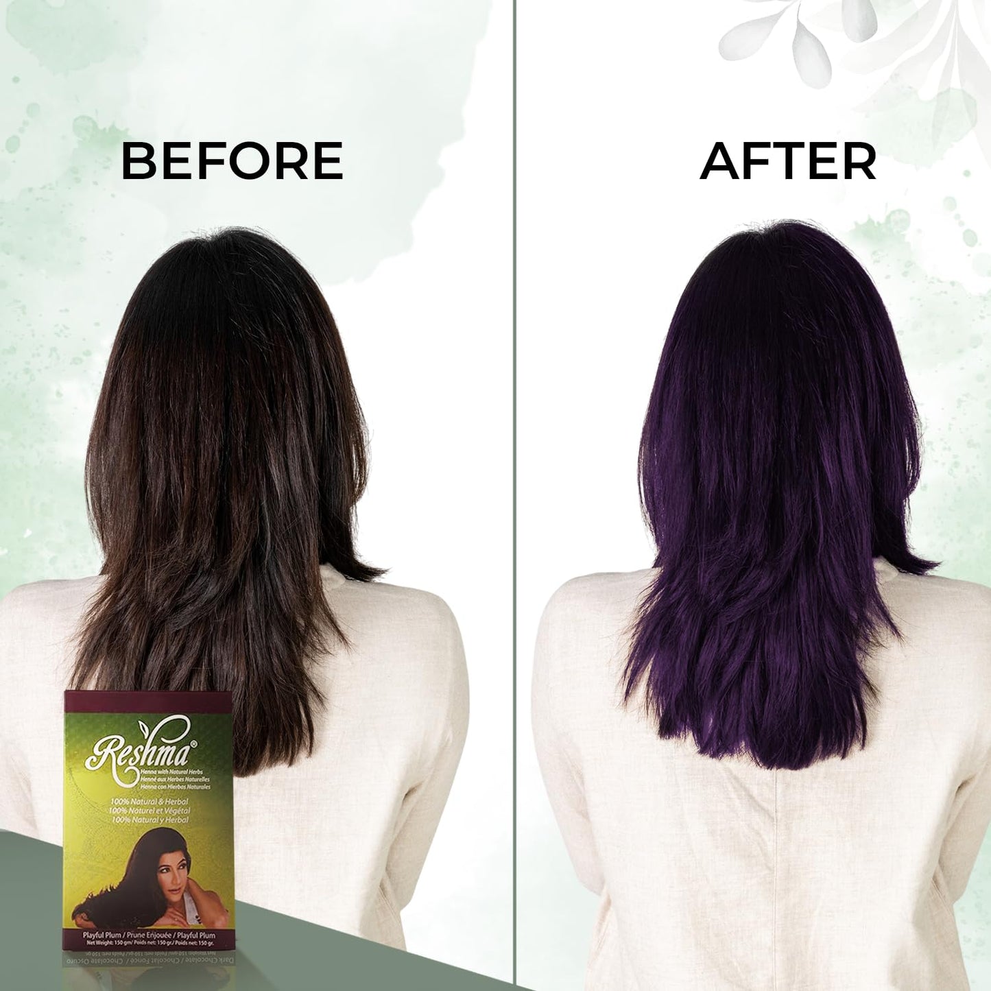 Reshma Beauty Ayurvedic Henna Hair Color Blend - Henna & Indigo with Herbal Extracts - Natural Plum/Burgundy Hair Color for Gray Blending - Heena