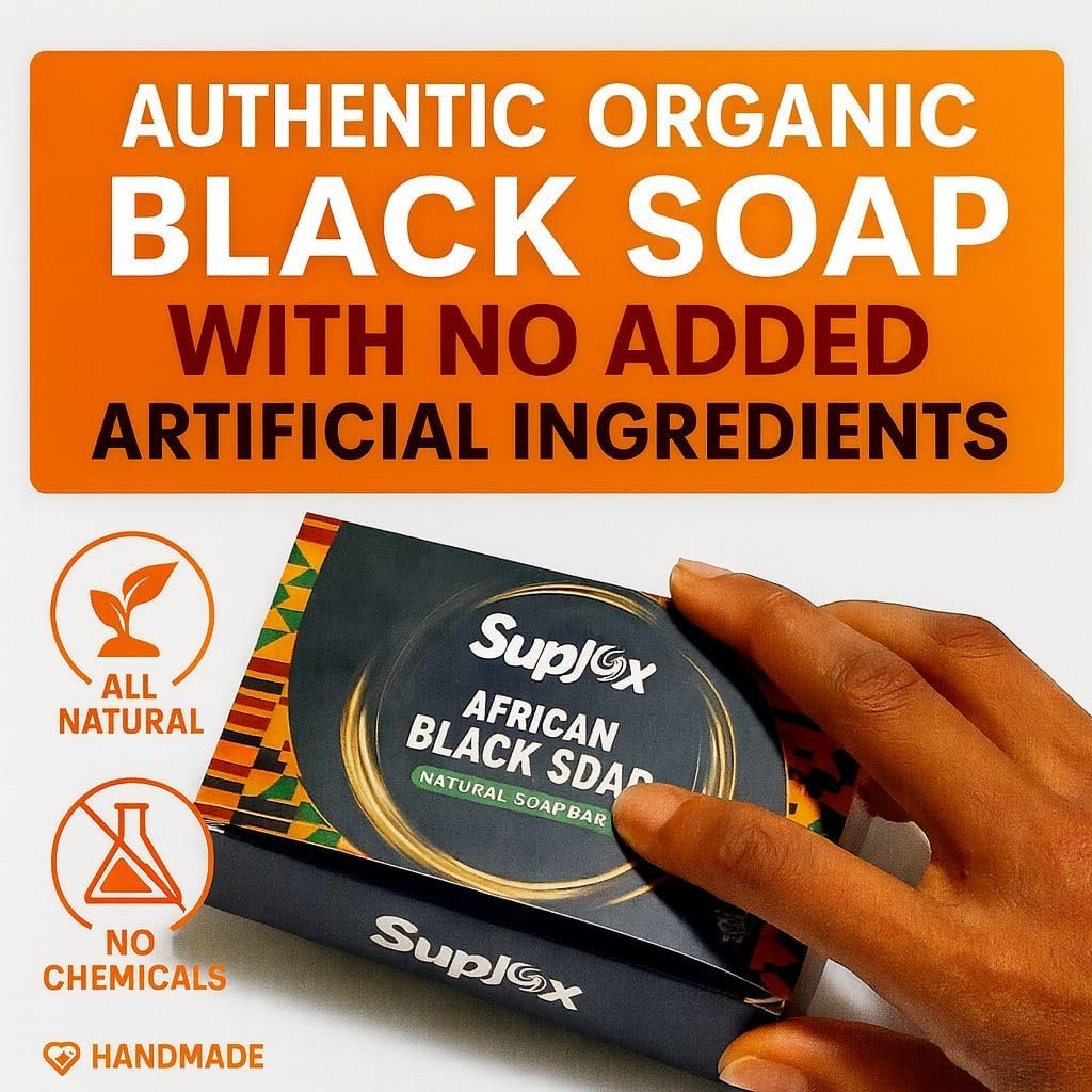 Suplox African Black Soap Bar - African Soap for oily Skin, Ghana Black Face & Body Wash | Face and Body moisturizing cleanser 1 Count. Beauty & Personal Care Suplox