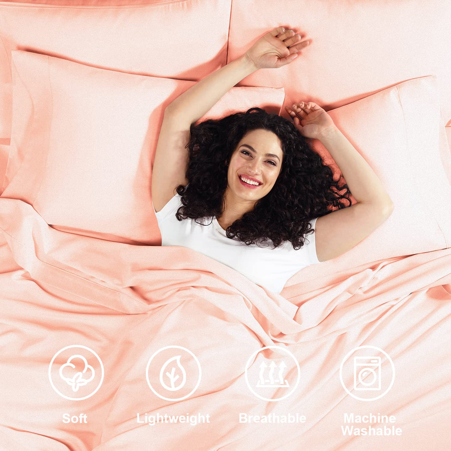 Empyrean King Size Sheets Set - 110 GSM 6 Piece King Sheets, Bed Sheets for King Size Bed, Double Brushed King Bed Sheets & Pillowcases - Misty Rose