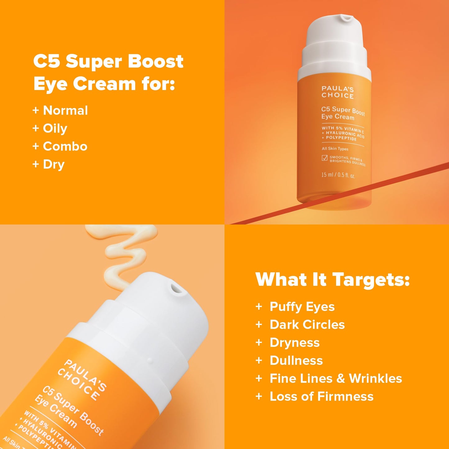 Paula's Choice C5 Super Boost Eye Cream for Dark Circles, Puffy Eyes, Fine Lines & Crow’s Feet, Eye Repair Cream with 5% Vitamin C, Hyaluronic Acid