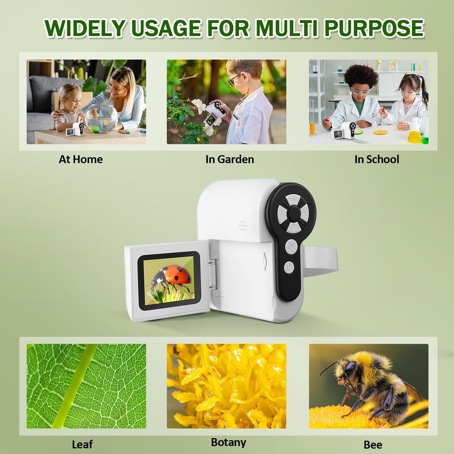 Barchrons 1000X Kids Handheld Microscope โ 4K 2" Screen Pocket Microscope with 6 LED Lights & 32G SD Card, Science Gift Ages 8โ12