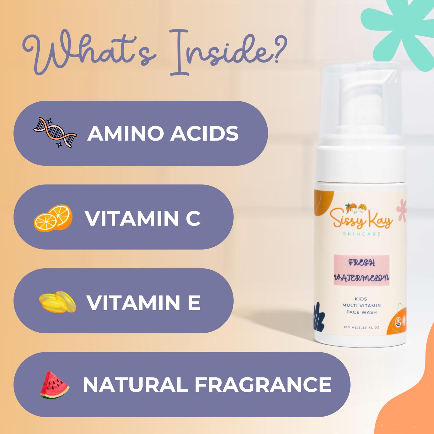 Sissy Kay Kids Face Wash - Foaming Face Wash For Kids - Gentle Skin Care - Natural Face Cleanser With Vitamin C & Vitamin E - For Girls and Boys