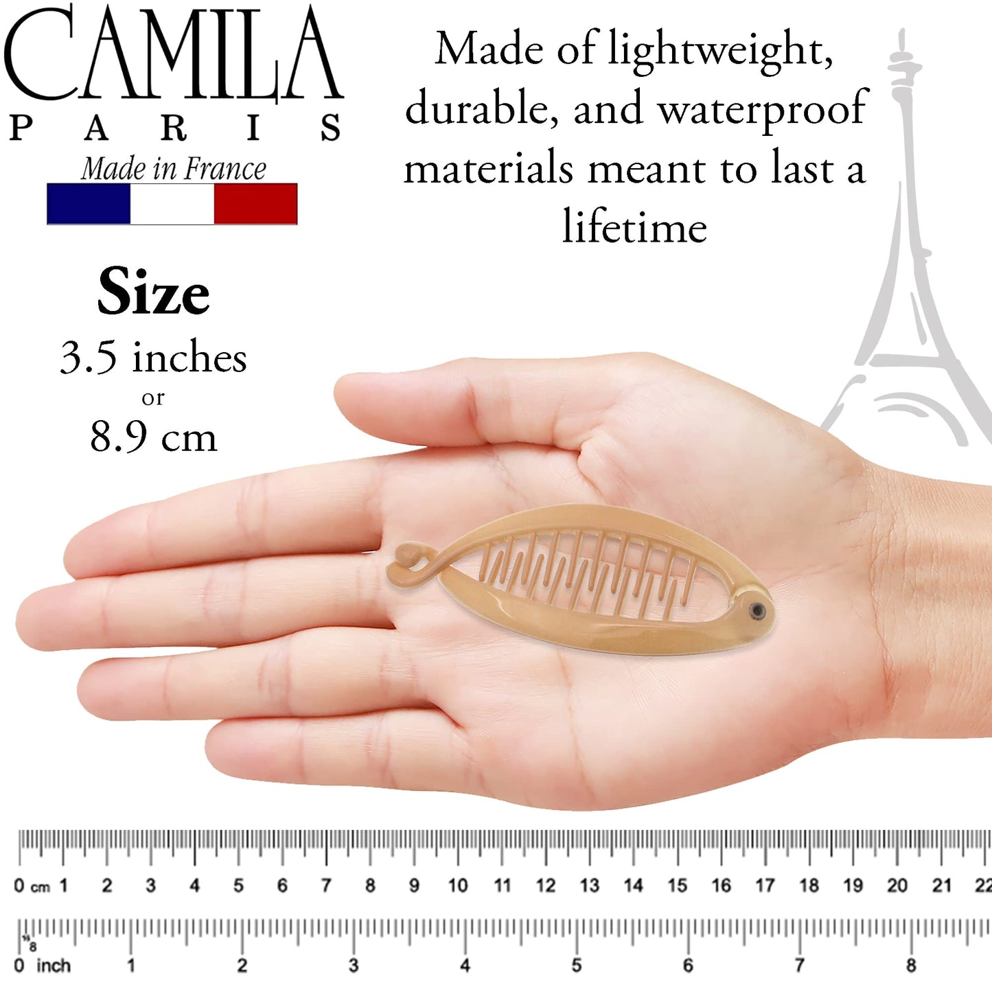 Camila Paris CP2207 French Small Banana Clip Hair Comb, Flexible for Thin Hair Ponytail Holder, Interlocking Styling Clips for Women, Made in France