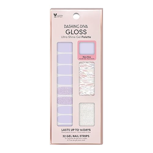 Dashing Diva Gloss Nail Strips - Gleam Queen | UV Free, Chip Resistant, Long Lasting Gel Nail Stickers | Contains 32 Nail Wraps, 1 Prep Pad, 1 Nail