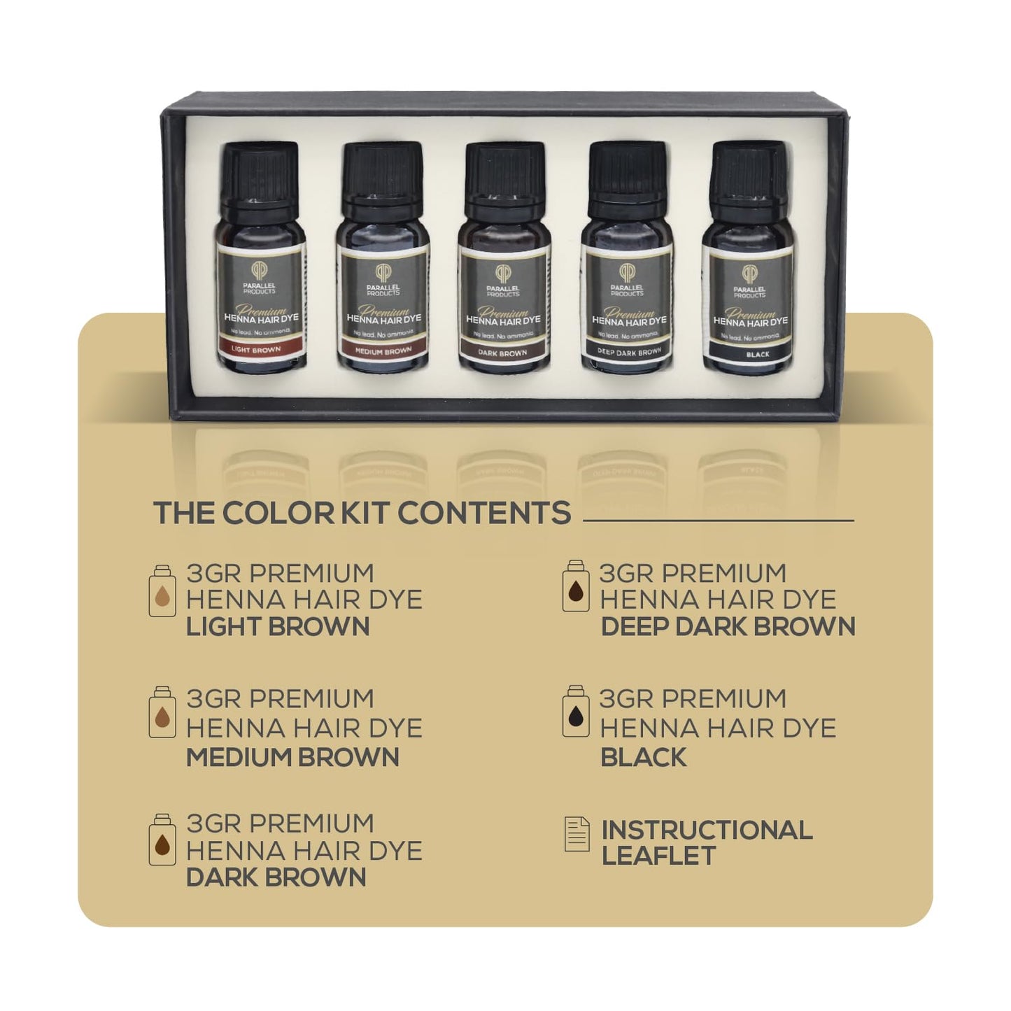 Parallel Products Henna Color Kit - Professional Hair Tint and Root Touch Up - 3 Gram Mini-Collection for Grey Coverage