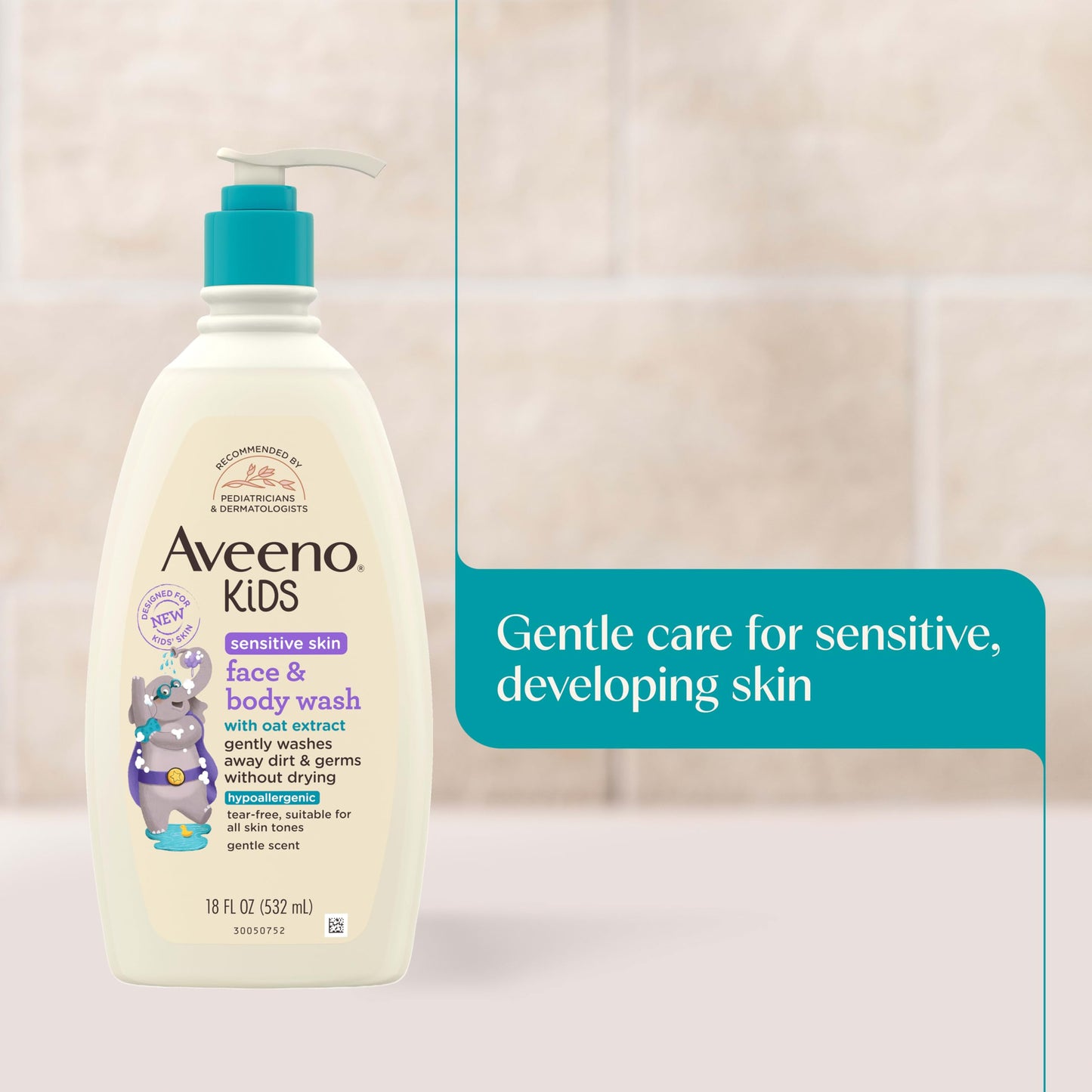 Aveeno Kids Sensitive Skin Face & Body Wash, Nourishing Oat Extract, Wash Away Dirt and Germs Without Drying, Kids Body Wash is Tear-Free