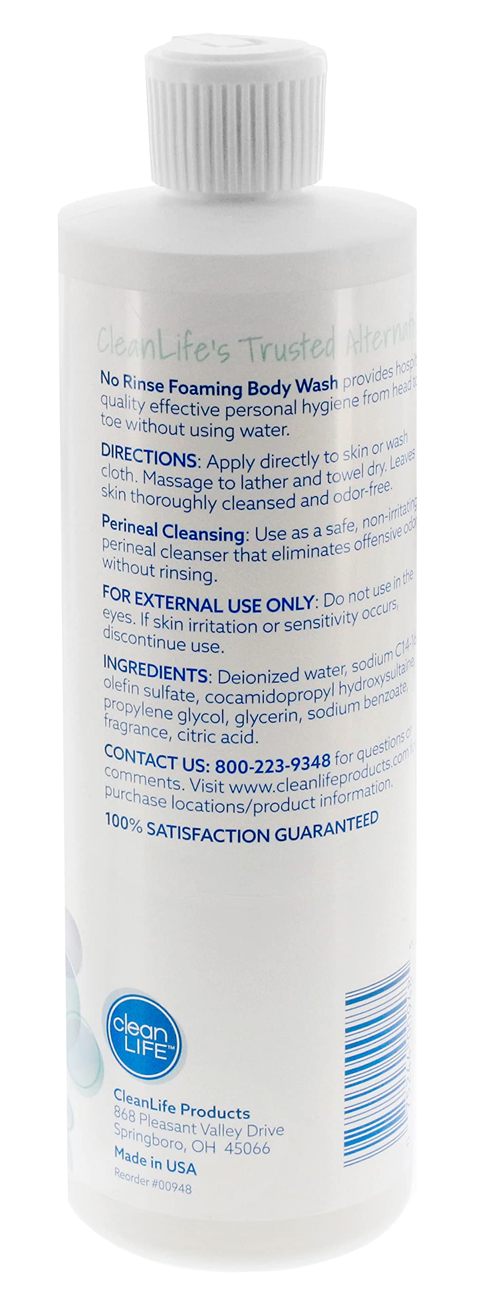 No-Rinse Foaming Body Wash, 16 fl Oz Refill Waterless, Rinse Free Foam Cleanser Leaves Skin Clean and Moisturized - Effective Perineal Wash Providing
