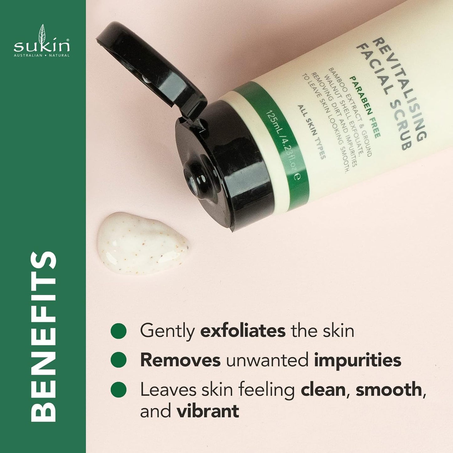 Sukin Signature Facial Scrub, Revitalizing - Natural Face Exfoliant with Bamboo Extract + Walnut Shell Powder, Microbead-Free, 4.23 Oz