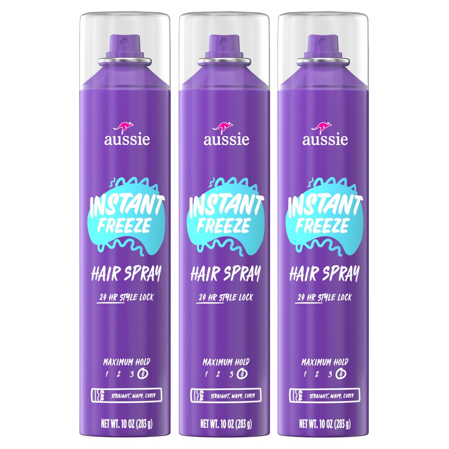 Aussie Instant Freeze Hair Spray for Extreme Hold, Infused with Jojoba Oil & Sea Kelp, Long-Lasting All-Day Hold, Fresh Citrus Scent