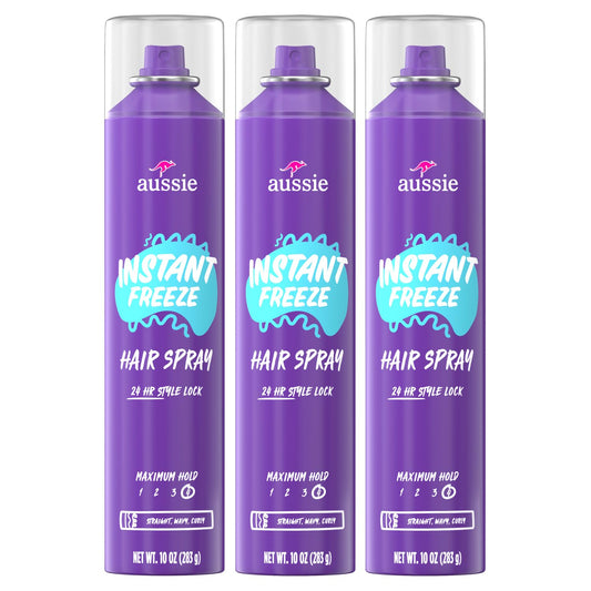 Aussie Instant Freeze Hair Spray for Extreme Hold, Infused with Jojoba Oil & Sea Kelp, Long-Lasting All-Day Hold, Fresh Citrus Scent