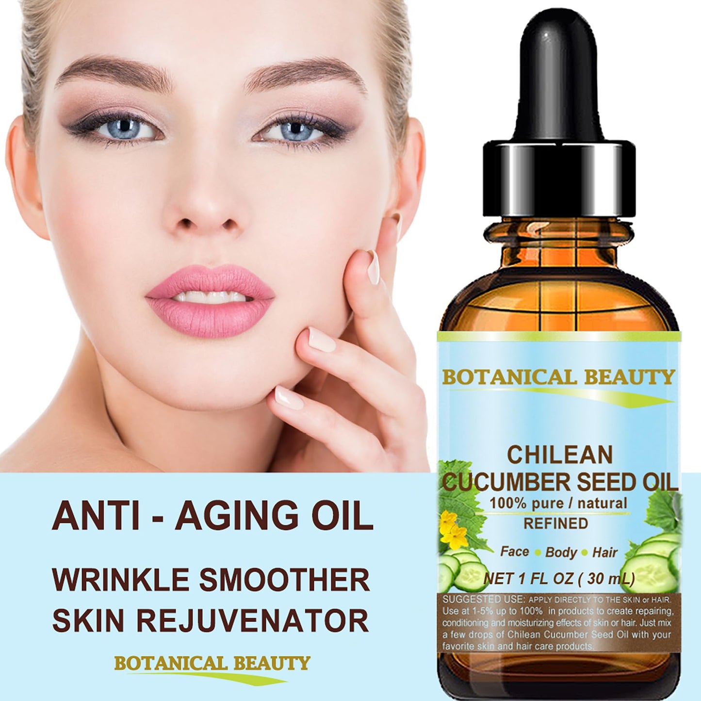 Botanical Beauty CUCUMBER SEED OIL (NOT ESSENTIAL OIL) 100% Pure Natural Refined Cold Pressed Carrier Oil 1 Fl oz - 30 ml for Face