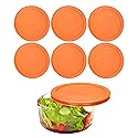 Wood Grip Lids for Pyrex and Anchor Round Glass Containers - 4-Cups, Orange-6 Pack