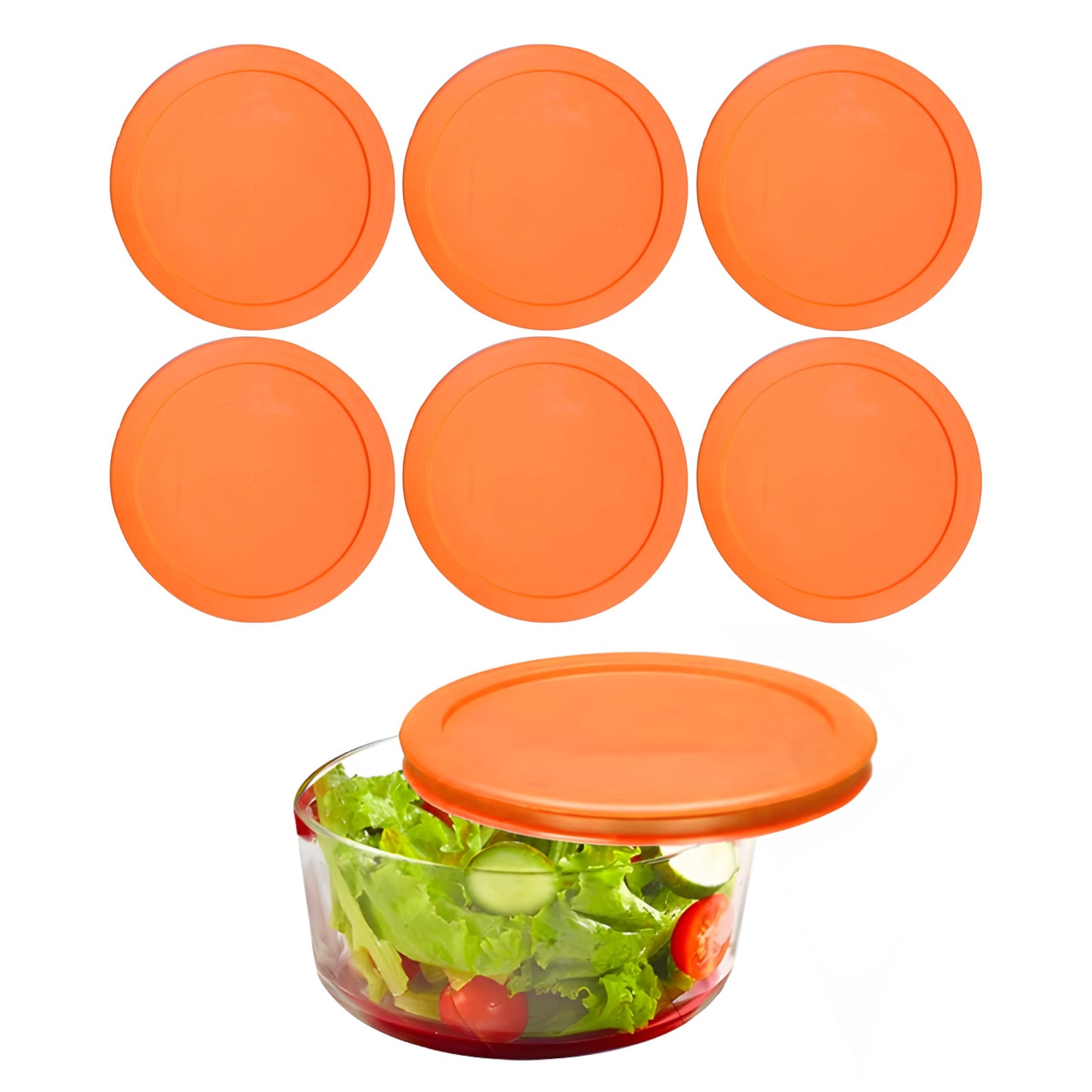 Wood Grip Lids for Pyrex and Anchor Round Glass Containers - 4-Cups, Orange-6 Pack