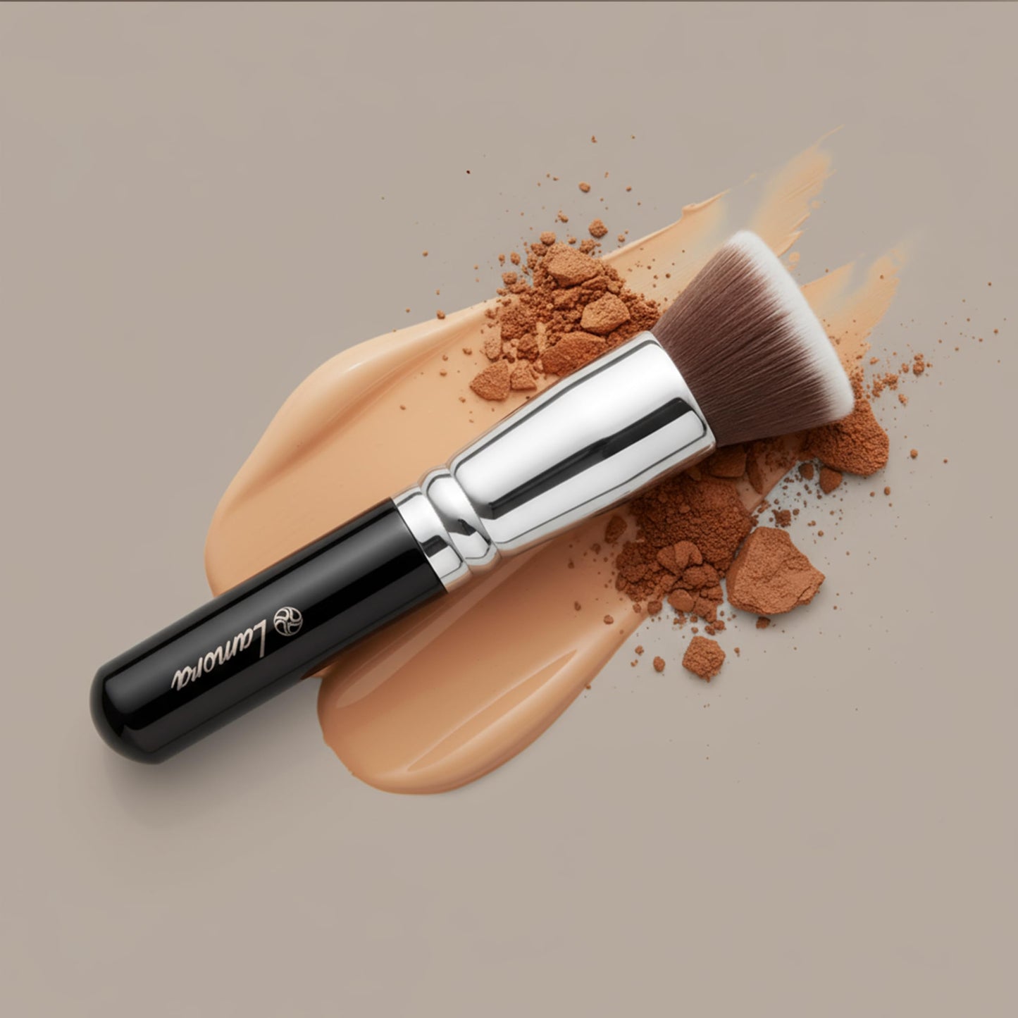 Lamora Makeup Brush Foundation Kabuki - Flat Top Face Brush for Liquid, Cream, and Powder Cosmetics - Full Coverage Blending, Buffing, Stippling