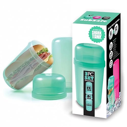 SubSafe 3-Piece Sub Sandwich Container, Seafoam Green - As Seen on Shark Tank - Waterproof, Crushproof, BPA-Free Food Storage that Floats - Fits 6…
